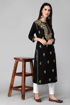 Black embroidered cotton chikankari-kurtis