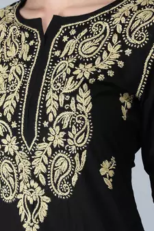 Black embroidered cotton chikankari-kurtis