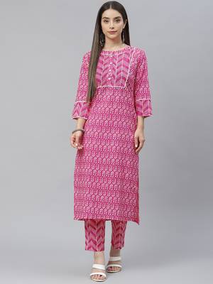 Pink printed cotton ethnic-kurtis 1