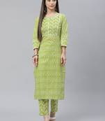 Green printed cotton ethnic-kurtis