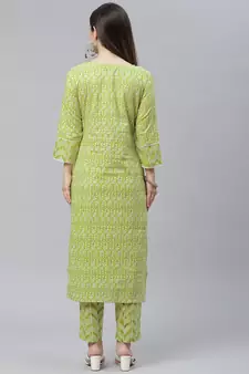 Green printed cotton ethnic-kurtis