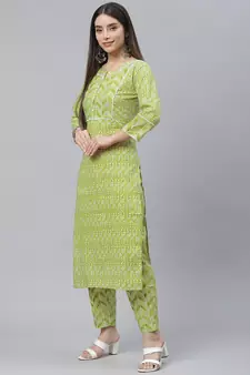 Green printed cotton ethnic-kurtis