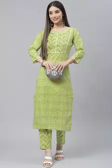 Green printed cotton ethnic-kurtis