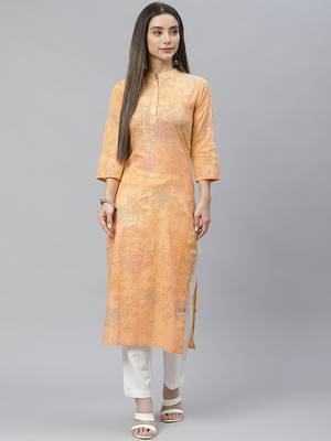 Orange printed cotton ethnic-kurtis 1