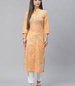 Orange printed cotton ethnic-kurtis