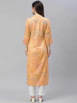 Orange printed cotton ethnic-kurtis 2