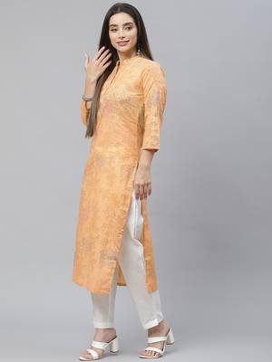 Orange printed cotton ethnic-kurtis 4