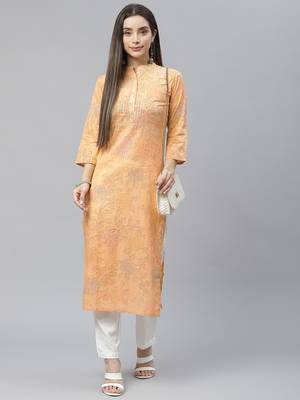 Orange printed cotton ethnic-kurtis 5