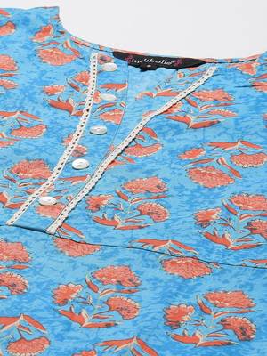 Sky-blue printed cotton ethnic-kurtis 3