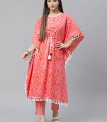 Peach printed cotton ethnic-kurtis