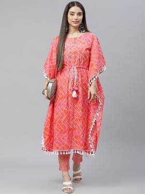 Peach printed cotton ethnic-kurtis 5