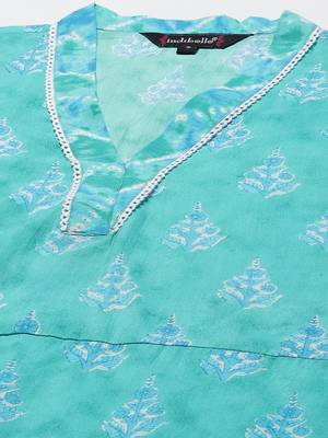 Teal-green printed cotton ethnic-kurtis 3