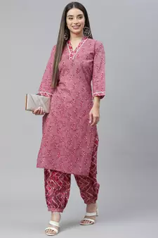 Magenta printed cotton ethnic-kurtis