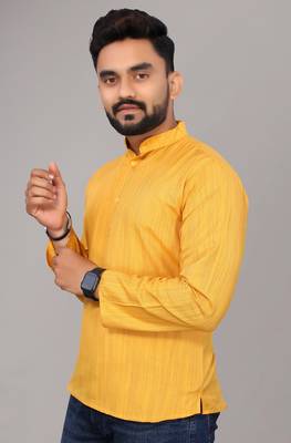 Men's Yellow Solid Cotton Kurta 1