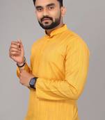 Men's Yellow Solid Cotton Kurta