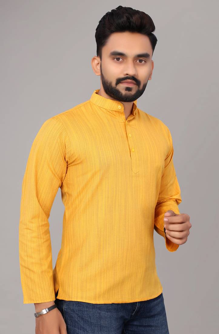 Men's Yellow Solid Cotton Kurta