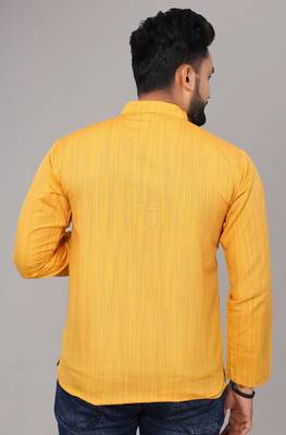Men's Yellow Solid Cotton Kurta 3