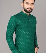 Men's Green Foil Print Long Viscose Kurta