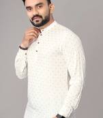 Men's Off White Foil Print Long Viscose Kurta