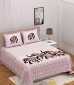Jaipuri Pink Color Elephant Print 100% Cotton Double Bedsheet