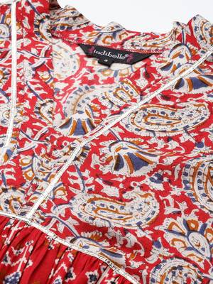Red printed viscose rayon long-dresses 2