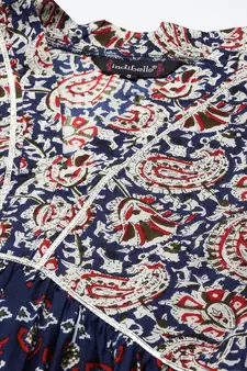 Blue printed viscose rayon long-dresses