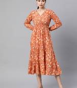 Orange printed cotton long-dresses