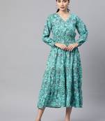 Sky-blue printed cotton long-dresses