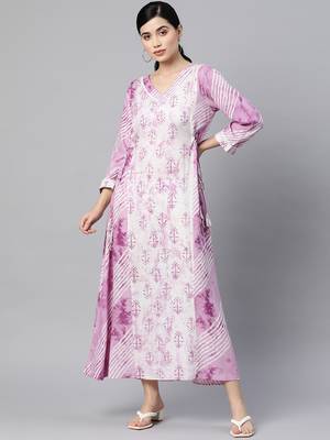 Purple printed viscose rayon long-dresses 1