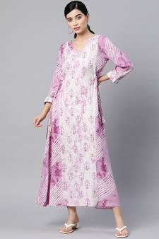 Purple printed viscose rayon long-dresses