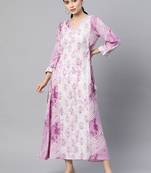 Purple printed viscose rayon long-dresses