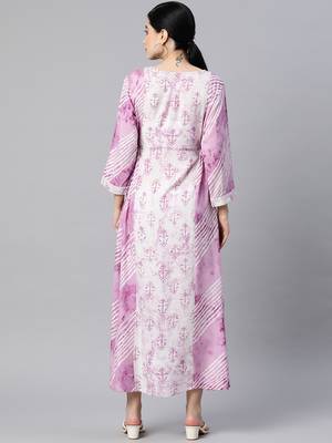Purple printed viscose rayon long-dresses 3