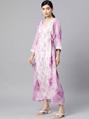 Purple printed viscose rayon long-dresses 4