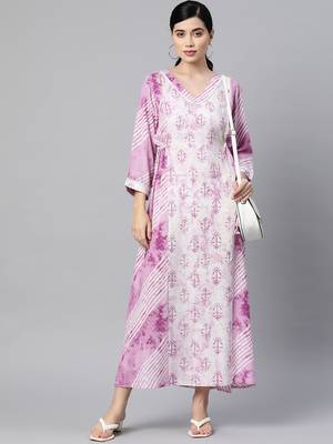 Purple printed viscose rayon long-dresses 5