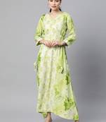 Green printed viscose rayon long-dresses