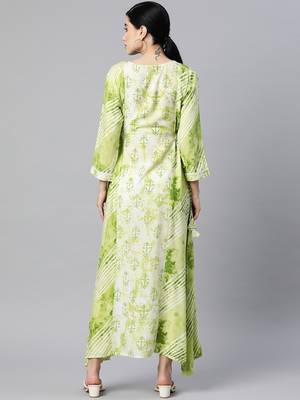 Green printed viscose rayon long-dresses 3