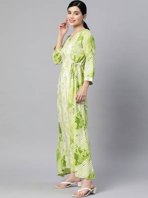 Green printed viscose rayon long-dresses 4
