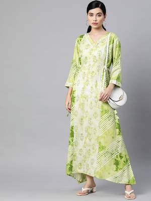 Green printed viscose rayon long-dresses 5