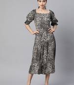 Black printed viscose rayon long-dresses