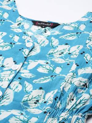 Sky-blue printed cotton long-dresses 2