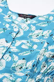 Sky-blue printed cotton long-dresses
