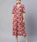 Maroon printed cotton long-dresses