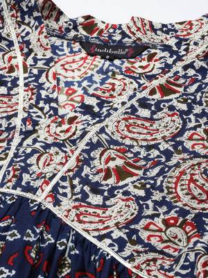 Blue printed viscose rayon long-dresses 2