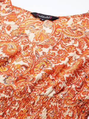 Orange printed cotton long-dresses 2