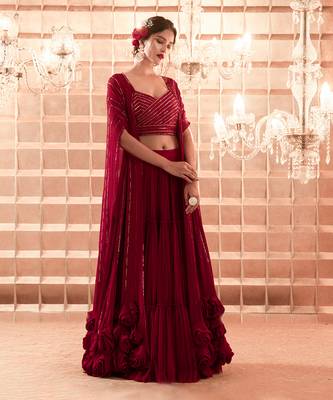Oxblood Aubrey Lehenga Cape Set 1