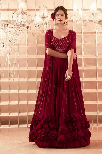 Oxblood Aubrey Lehenga Cape Set