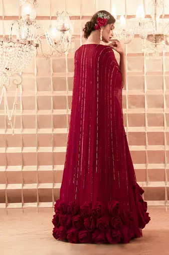 Oxblood Aubrey Lehenga Cape Set
