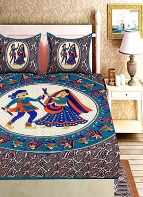 Jaipuri Multicolor Color Dandiya Print 100% Cotton Double Bedsheet 2