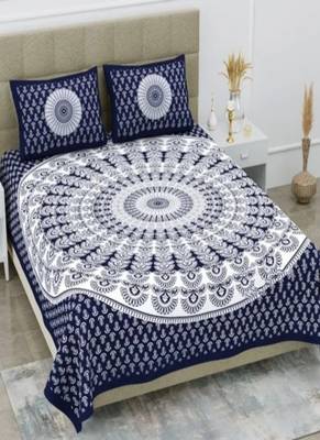 Jaipuri Blue Color Morpankhh Print 100% Cotton Double Bedsheet 1