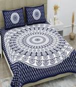 Jaipuri Blue Color Morpankhh Print 100% Cotton Double Bedsheet